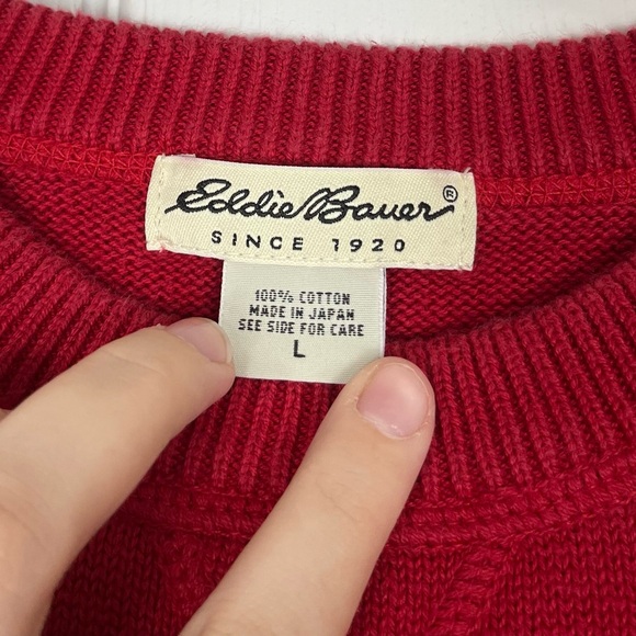 Eddie Bauer Vintage 90’s Fair Isle Ski Lodge Sweater Black/Red Cotton Men’s L - Picture 3 of 6